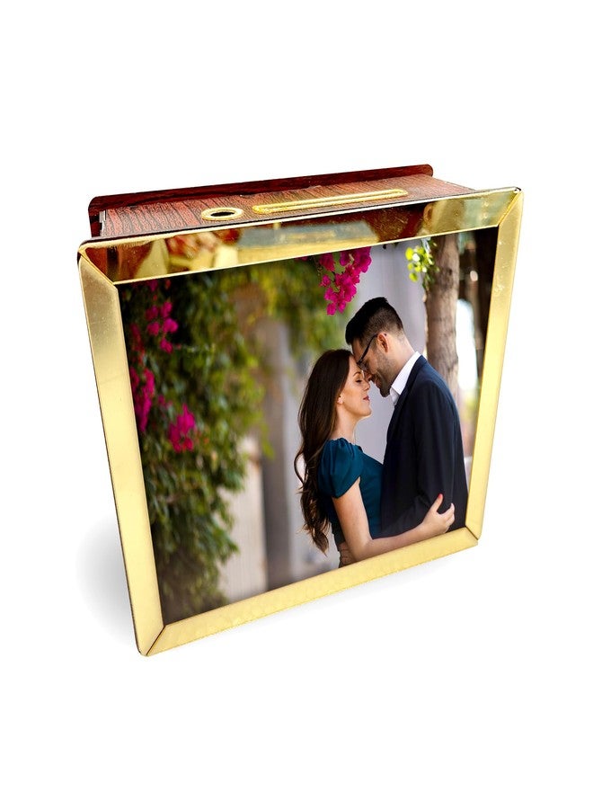 MUSHA Reusable Wooden Modern Money Saving Box | MDF Piggy Bank with Gold Acrylic Borders | 6x4, 6x8, 12x8 Inch | Custom Photo & Savings Tracker | Dual Slot Design | Transparent Bottom Cover (6x4) - Image 1